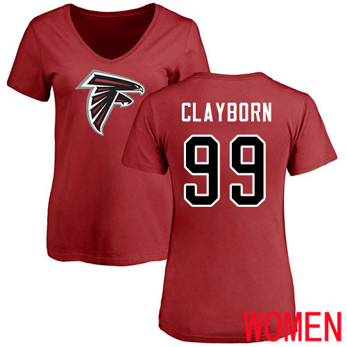 Atlanta Falcons Red Women Adrian Clayborn Name And Number Logo NFL Football #99 T Shirt->nfl t-shirts->Sports Accessory